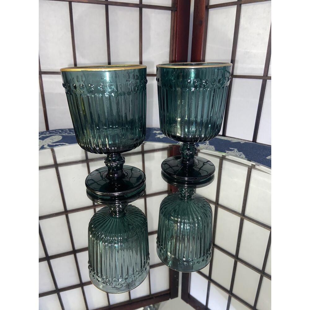 Green Ribbed Goblets - Picture 3 of 3